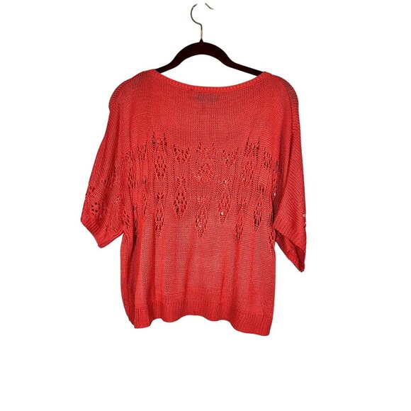 Retro Knit Sweater Orange XL Floral Boho Western Hippie Indie Folk Neutral 80s - Picture 5 of 9